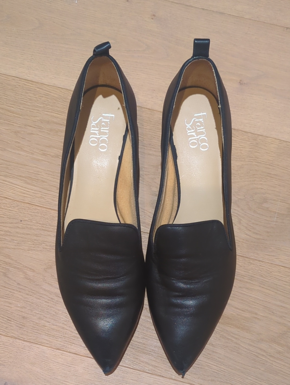 Franco Sarto Black Pointed Leather Slip-Ons